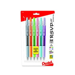 Pentel RSVP RT Pastel Barrel, Retractable Ballpoint Pen, (1.0mm) Med, Assorted Ink (6-Pk)