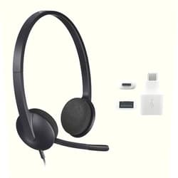 Logitech Headset USB H340, Stereo, USB Headset with Mic for Windows and Mac - Black, Includes USB A to Type C Adapter, Works W/iPhone 15, & Type C Devices, Bulk Packaging