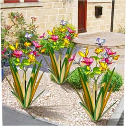TOMBABY Garden Outdoor Butterfly Enlarge Thickened Wind Resistant Metal Agave Garden Art Metal Plant Country Garden Sculpture Statue Decorations Ornaments Artificial Waterproof lieslight Green 3pcs