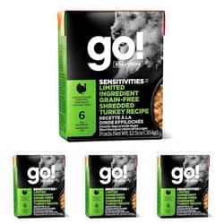 Go! Solutions Sensitivities Limited Ingredient, Grain-Free Wet Dog Food, Shredded Turkey Recipe for Sensitive Stomach, 12.5 oz (Pack of 4)