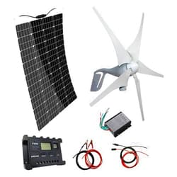 AUECOOR Solar Wind Hybrid System: 400W Wind Turbine Generator+ 120W Flexible Monocrystalline Solar Panel for Off Grid 12V Battery Charging