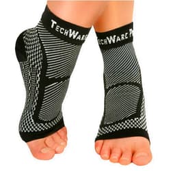 TechWare Pro Ankle Brace Compression Sleeve - Relieves Achilles Tendonitis, Joint Pain. Plantar Fasciitis Sock with Foot Arch Support Reduces Swelling & Heel Spur Pain. Injury Recovery for Sports