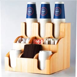 Wildboo Vertical 3-Shelf Coffee Condiment Organizer, Coffee Station and Kitchen Counter Organizer and Storage, Coffee Pod, Cups, Condiment Caddy for Breakroom and Kitchen,Wood