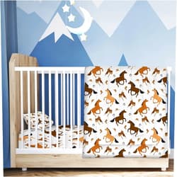 ARIGHTEX Horse 4 Piece Toddler Bedding Set with Cute Farm Animal - Includes Quilted Comforter, Fitted Sheet, Top Sheet, and Pillow Case for Girls Boys Bed