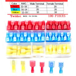 Twidec/100PCS Nylon Spade Connectors Kit 22-10 Gauge Male and Female Wire Spade Terminal Quick Disconnect Fully Insulated Wire Crimp Connector for Automotive Marine