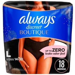Always Discreet Boutique Incontinence and Postpartum Underwear for Women, Maximum Protection, L, Black, 18 Count (Packaging May Vary)
