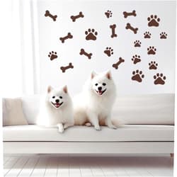 SynHHergyx Paw Print Stickers, 76 Pcs Puppy Theme Peel and Stick Wallpaper, Bone Wall Decals, Removable Vinyl Animal Footprint Decoration for Nursery, Bedroom, Dog Room, DIY Art Mural