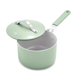 GreenLife 2-Quart Ceramic Nonstick Saucepan with Lid,Dishwasher & Oven Safe, Silicone Stay-Cool Handles, PFAS-Free Ceramic Coated Pots with Lids, Healthy Kitchen Cooking Set, Dream Sage Green