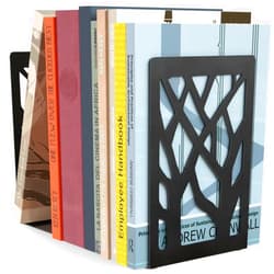 MaxGear Book Ends Tree Design Modern Bookends for Shelves, Non-Skid Bookend, Heavy Duty Metal Book Stopper for Books/DVDs, Decorative CD Holder & Video Game Organizer, 7 x 4.7 x 3.5”, Black