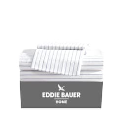 Eddie Bauer - Queen Sheets, Cotton Percale Bedding Set, Crisp & Cool Home Decor (Essential Stripe White, Queen)