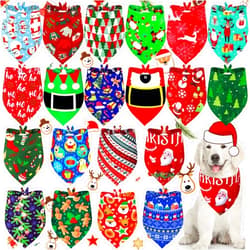 Weewooday 20 Pieces Christmas Dog Bandanas for Dogs Santa Claus Christmas Tree Triangle Pet Bib Adjustable Pet Bandana Soft Doggy Kerchief Accessories for Pet Costume Accessories Decor
