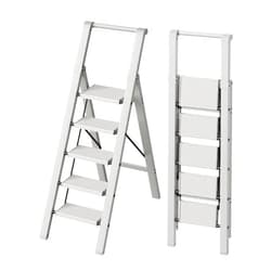 Mayi Plus 5 Step Ladder, Lightweight Folding Step Stool with ConvenientHandgrip, Aluminum 330lbs Capacity Step Ladder forOffice,Household,Kitchen,Library(Grey) 435
