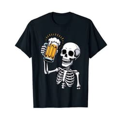 Halloween Skeleton Drinker Drinking Beer Costume Funny Brewer Halloween Costume Spooky Skeleton Beer Lovers T-Shirt