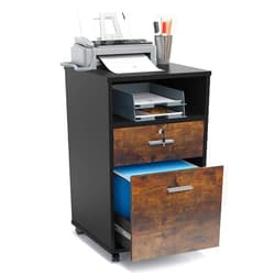 Tribesigns 2 Drawer Mobile File Cabinet with Lock, Wood Modern Filing Cabinet for Letter Size, Printer Stand with Rolling Wheels and Open Storage Shelf for Home Office(Rustic Brown)