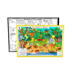 Tot Talk Explore The Jungle Educational Placemat for Kids – Made in USA – Durable, Double-Sided, Jungle Placemat with Animal Facts, Coloring & Multilingual Names– Waterproof Wipeable, 17.5” x 11.5”