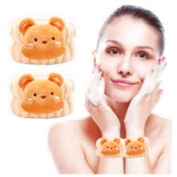 KONVOK Wrist Bands for Washing Face Cute, Animal Bear Print Wristbands for Women Kids, Microfiber Soft Wash Face Wraps, Adjustable Elastic Wrist Band, Prevent Water to Arms, Brown