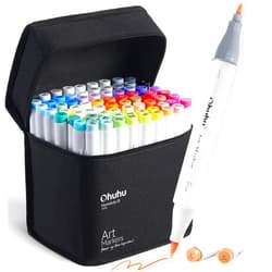 Ohuhu Alcohol Markers Brush Tip - Double Tipped Art Marker Set for Artist Adults Coloring Illustration- 72 Colors- Alcohol-based Refillable Ink - Fine & Brush Dual Tips - Honolulu B of Ohuhu Markers