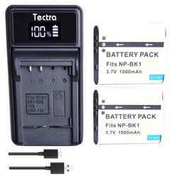 Tectra 2-Pack NP-BK1 K Type Batteries and LED USB Charger for Sony Cybershot DSC-W370, DSC-S750, DSC-S780, DSC-S950, DSC-S980, DSC-W190, MHS-CM1 HD, MHS-PM1, MHS-PM5, MHS-CM5