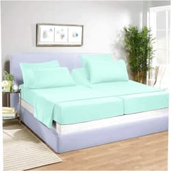 FlyCotton 800 Thread Count 100% Egyptian Cotton 5 Pcs Bed Sheets Split Sheets Sets for Adjustable Fits Mattress Upto 10inc Deep Pockets Split Queen Size Aqua (1 Flat, 2 Fitted & 2 Pillowcases)