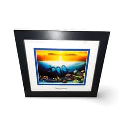 Generic By Wyland Custom Framed Double Matted Sunset Celebration dolphin's Ready To Hang