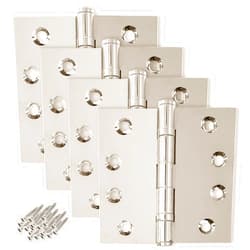 FINSBURY HARDWARE Solid Brass Door Hinge Heavy Duty Ball Bearing Shiny Silver 4x4 Inch - Set of 24 Hinges (Polished Nickel)