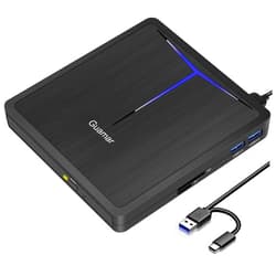 Guamar External DVD Drive, USB 3.0 DVD Player for Laptop with 2 USB/SD/TF Slot, CD Drive External USB Portable CD/DVD Burner Disk Reader Writer for PC Mac MacBook Windows 11 Linux