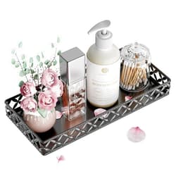 EKNITEY Vanity Tray for Bathroom Counter - Small Rectangle Decorative Tray 11 Inch Black Batroom Countertop Tray Organizer for Perfume Makeup Cosmetic Jewelry