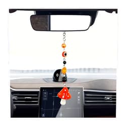 Augeny Mushroom Car Hanging Ornament, Lucky Evil Eye Rear View Mirror Accessories, Cute Mushroom Rear View Mirror Charm Pendant, Universal Interior Decor for Vehicle Home Door (Orange)