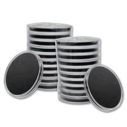 MINT STATE GOLD 20 Clear Acrylic Capsules - Fits Most Popular Gold & Silver Coins - Easy to Open - Protect and Display Your Collection - 9 Sizes with Adjustable Black Ring Foam