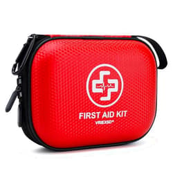 Vriexsd Mini First Aid Kit - 150 Piece Small Waterproof Hard Shell Medical Kit for Home, Car, Travel, Camping, Truck, Hiking, Sports, Office, Vehicle & Outdoor Emergencies- Small First Aid Medical Kit (Red)