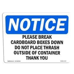 SignMission OSHA Notice Sign - Please Break Cardboard Boxes Down Do Not | Rigid Plastic Sign | Protect Your Business, Work Site, Warehouse & Shop Area | Made in the USA, 14