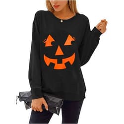 Zarmfly Women Halloween Sweatshirts Pumpkin Face Dancing Skeleton Shirt Long Sleeve Sweater Funny Graphic Pullover