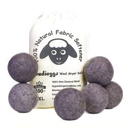 Budieggs Wool Dryer Balls Dark Grey XL 6-Pack, 100% New Zealand Organic Fabric Softener for 1000+ Loads, Baby Safe & Hypoallergenic, Reduce Wrinkles & Shorten Drying Time Naturally (6pcs Grey-XL)