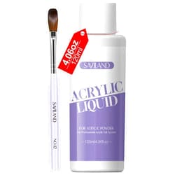 SAVILAND Monomer Acrylic Nail Liquid: 4 oz Acrylic Liquid Monomer with #12 Acrylic Nail Brush for Acrylic Powder Application, Non-Yellowing Acrylic Nail Monomer Liquid for DIY Home & Nail Salon Use