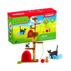 Schleich Farm World Cute Cats and Kittens Playtime Figurine Set - 9-Piece Realistic Momma Cat and Baby Kitten Figurine Large Playset forToddlers, Boys and Girls, Gift for Kids Ages 3+