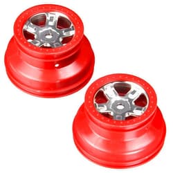 Traxxas 7072A Short Course Chrome Wheel with Red Bead lock, 1/16 Slash, 2-Piece