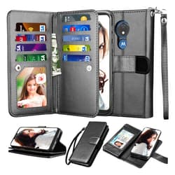 Njjex for Moto G7 Play Wallet Case/Motorola G7 Optimo (XT1952DL)/ T-Mobile Revvlry Case [9 Card Slots] PU Leather Card Holder Folio Flip [Detachable] Kickstand Lanyard Magnetic Phone Cover [Black]