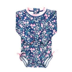 RuffleButts® Girls UPF 50+ Sun Protection Long Sleeve One Piece Swimsuit with Zipper