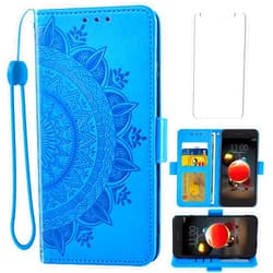 Asuwish Phone Case for LG Aristo 2 3 Plus/Rebel 4 LTE/Tribute Empire Dynasty/Zone 4/K8 Plus 2018 K8S/Fortune 2/Phonenix 4/Risio 3 with Screen Protector Flip Wallet Cell Cover Aristo3+ Astro 2+ 3+ K8+ 4G Blue