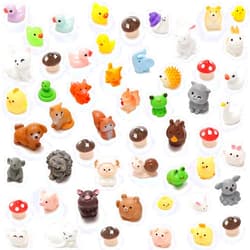 FairySandy 50 Pcs Mini Animals Garden Figurines Frog Bee Marine Farm Animal Figurines Resin Miniature Garden Accessory Fairy Dollhouses Decor Ornament for DIY Fish Tank Moss Landscape (Land Animal)