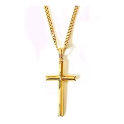 RIVETING JEWELRY 18K Gold Chain Style Cross Pendant Necklace Solid Clasp for Men, Husband Thin for Charms Miami Cuban Link Diamond Cut Religious Beveled Edge 22 Inches