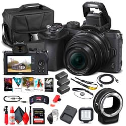Nikon Z 50 Mirrorless Digital Camera with 16-50mm Lens (1633) + FTZ Mount Adapter + 2 x EN-EL25 Battery + 64GB Card + Case + Corel Software + Light + Filter Kit + More (International Model) (Renewed)