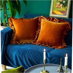 GLORY SEASON Velvet Throw Pillow Cover Soft Decorative Luxurious Solid Square Cushion Case for Sofa Couch Bedroom Farmhouse,Pack of 2, 18 x 18 Inches, Golden Camel