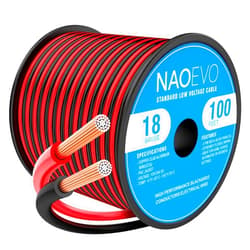 NAOEVO 18 Gauge Wire 100FT, 2 Conductors Electrical Wire Red Black Cable, Flexible/Low Voltage/PVC 18 AWG Copper Clad Aluminum Extension Cord for Speaker, LED Strips, Automotive 12V/24V DC