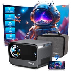 HIPPUS Auto Focus/Keystone Projector with WiFi 6 and Bluetooth Portable Outdoor Projector,Object Avoidance, and Screen Adaption 50%ZOOM,Compatible with iOS/Android/HDMI/TV Stick