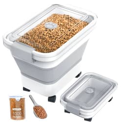 DDMOMMY 20-23 Lbs Dog Food Storage Container, Collapsible Dog Food Container with Transparent Airtight Lid,Multifunctional Pet Food Storage Container for Dog Cat,Rice,Flour,Pet Food Scoop and Dog Bowl