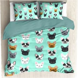 Lynnezilla Duvet Cover 3 Pieces Bedding Set French Bulldog Bedspread Comforter Set Bed Cover All Season Twin/Full/Queen/King Size, 1 Duvet Cover + 2 Pillowcase - Twin Size (68