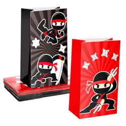 Leinuosen 24 Pcs Ninja Party Favor Bags Ninja Themed Birthday Goodie Candy Treat Bags for Kids Boy Girl Party Decorations(Red, Black)