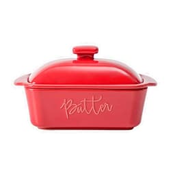 FE FUN ELEMENTS FE Butter Dish, 10 oz Ceramic Butter Keeper with Water Line, French Butter Dish with Lid for Countertop (Apple Red)
