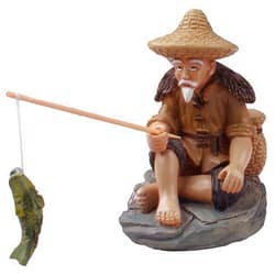 Kopida Mini Fisherman Figurines Resin Sitting Fishing Men, Garden Statue Ornament Fish Tank Micro Landscape Decor